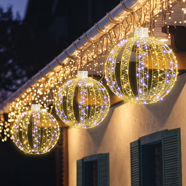 The Holiday Aisle® 3Piece Christmas Outdoor Hanging Light Balls Wayfair